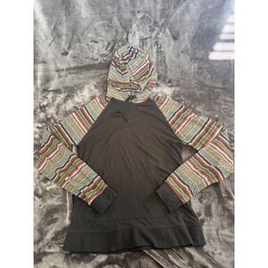 Beautiful Giant Hoodie Mens M Southwest Aztec Tribal Raglan Pullover Boho Black